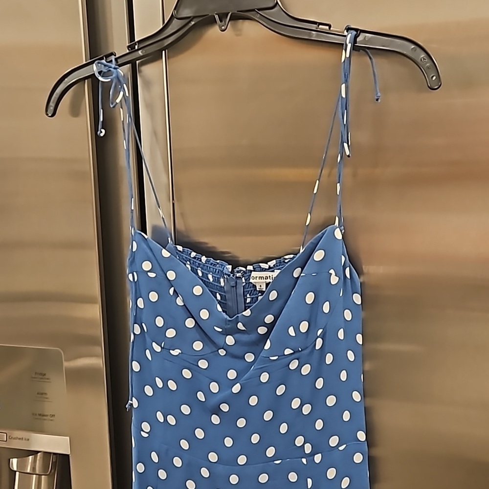 💕REFORMATION💕 Juliette Dress ~ Lazuli Blue Polka Dot Print 6 - Picture 10 of 14